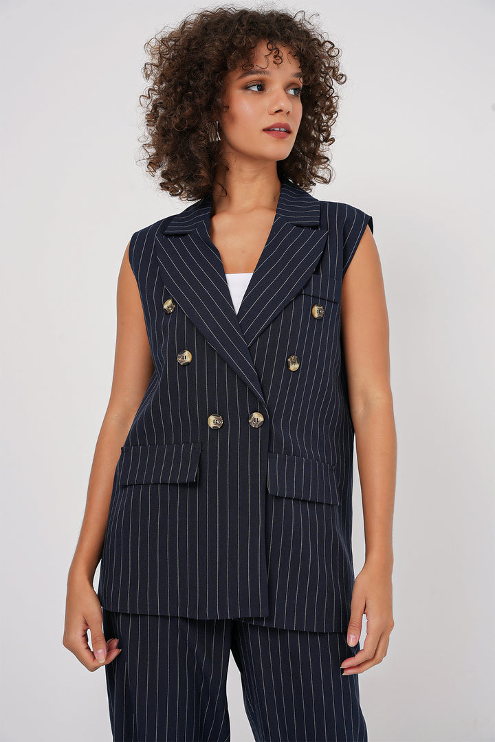 BGD Women Double-Breasted Vest Pants Suit - Navy Blue - Port Coquitlam