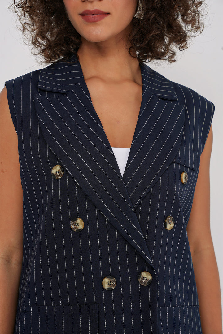 BGD Women Double-Breasted Vest Pants Suit - Navy Blue - Port Coquitlam
