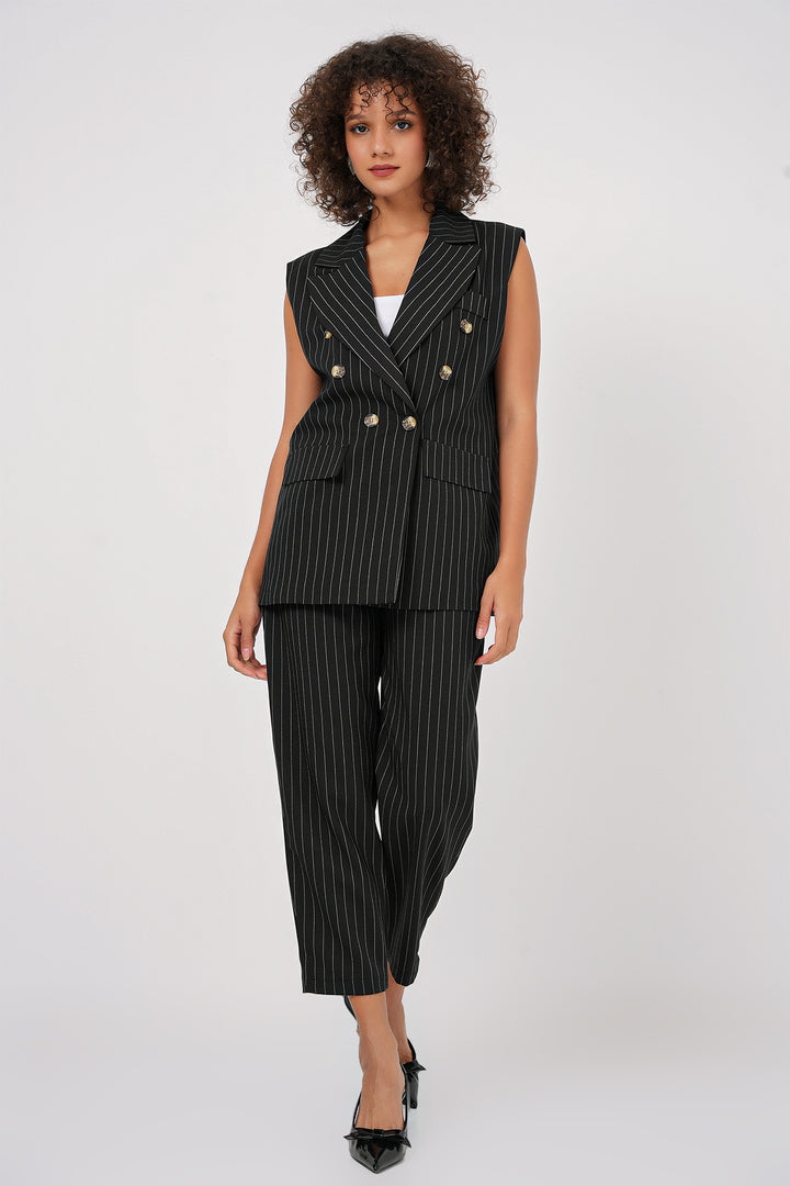 BGD Women Double-Breasted Vest Pants Suit - Black - Rancho Palos Verdes