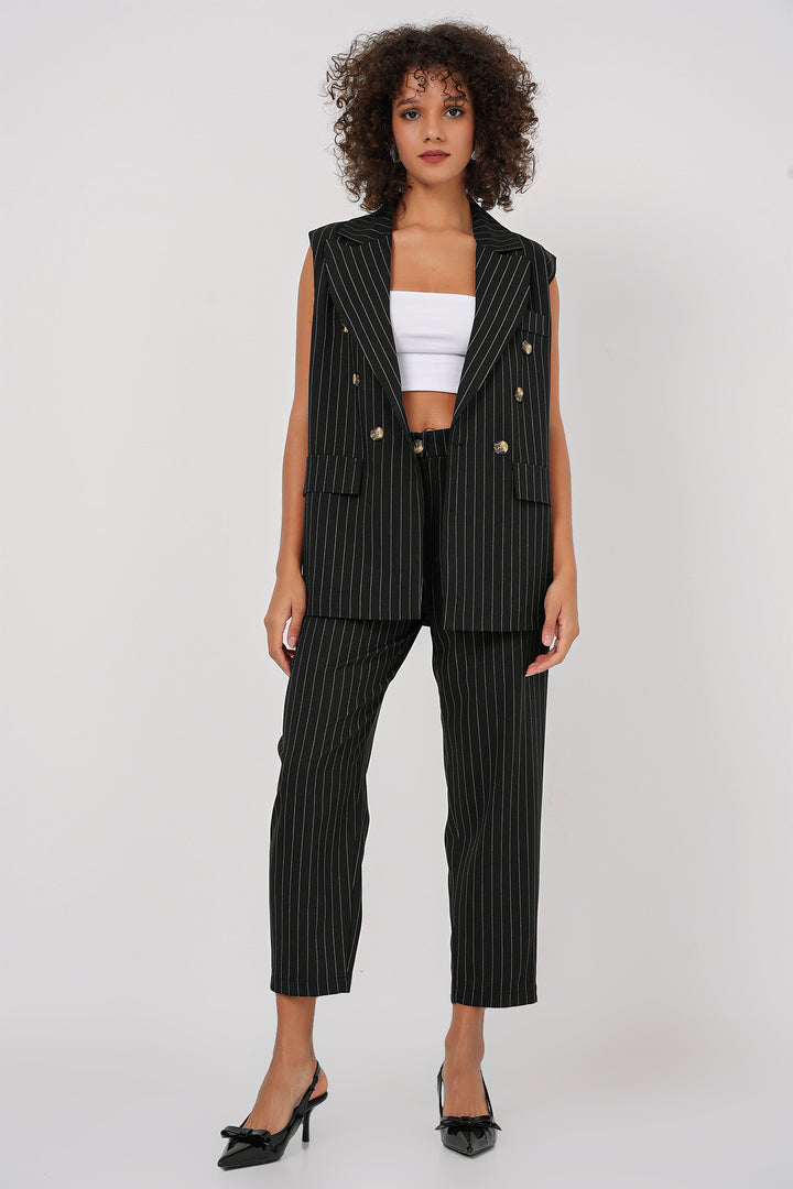 BGD Women Double-Breasted Vest Pants Suit - Black - Rancho Palos Verdes