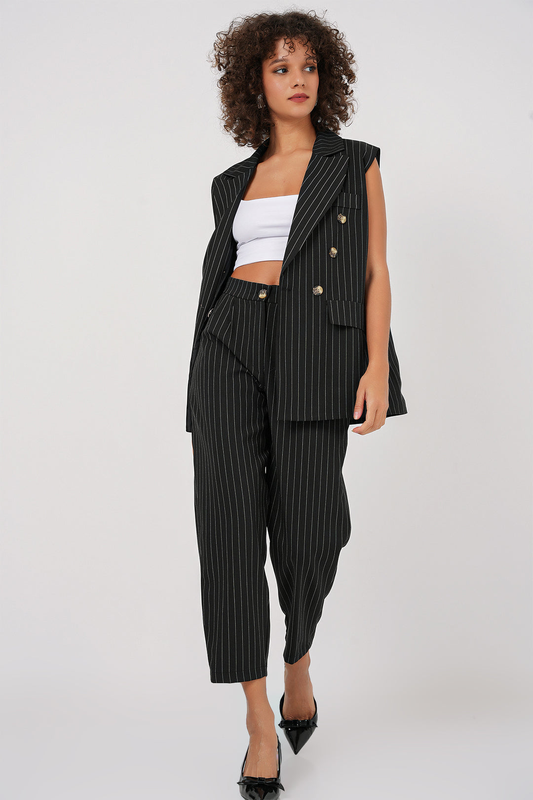 BGD Women Double-Breasted Vest Pants Suit - Black - Rancho Palos Verdes