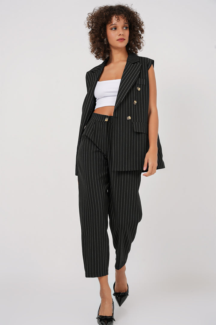 BGD Women Double-Breasted Vest Pants Suit - Black - Rancho Palos Verdes