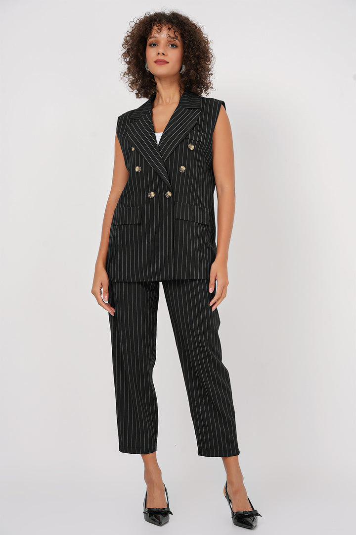 BGD Women Double-Breasted Vest Pants Suit - Black - Rancho Palos Verdes