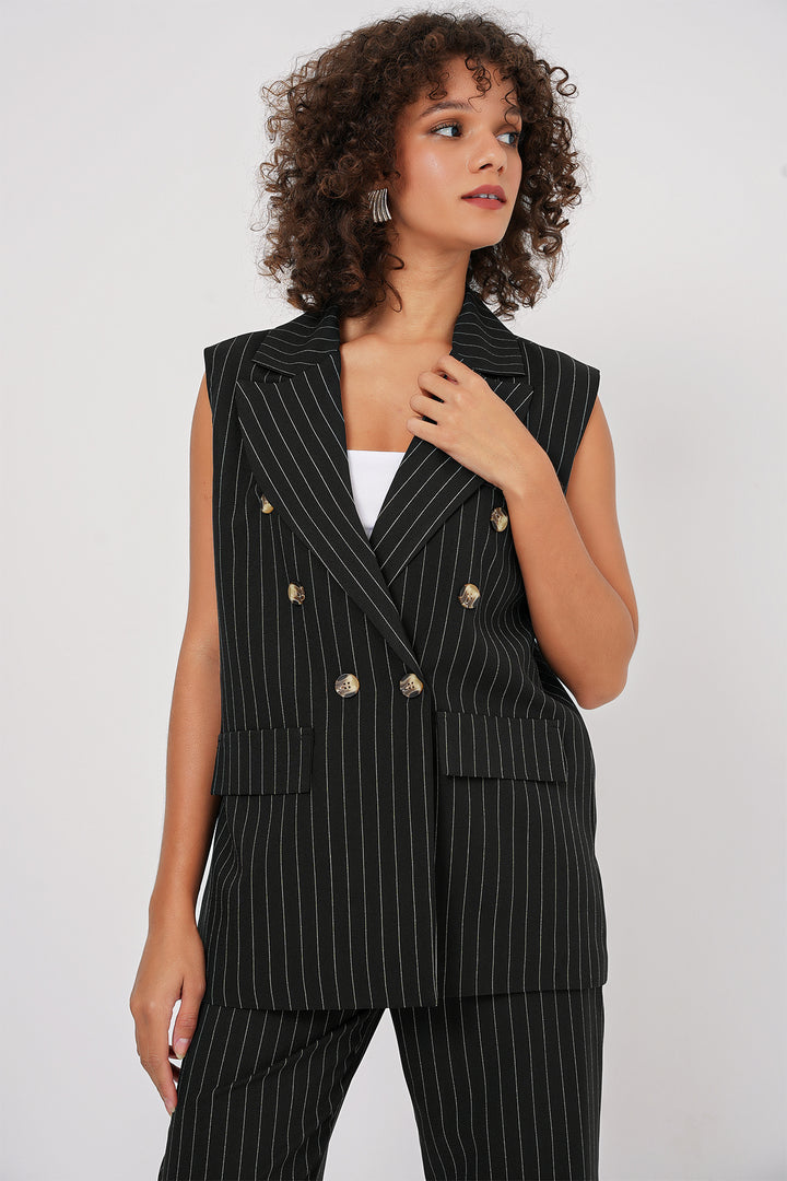BGD Women Double-Breasted Vest Pants Suit - Black - Rancho Palos Verdes