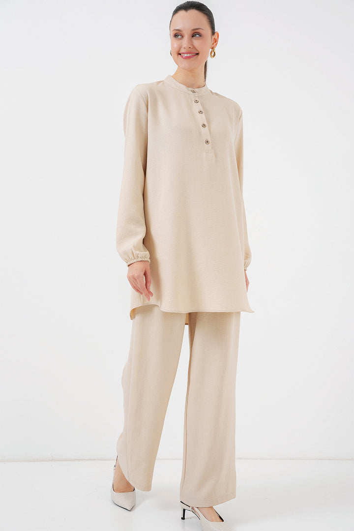 BGD Women Linen Tunic Pants Set - Beige - Vallejo