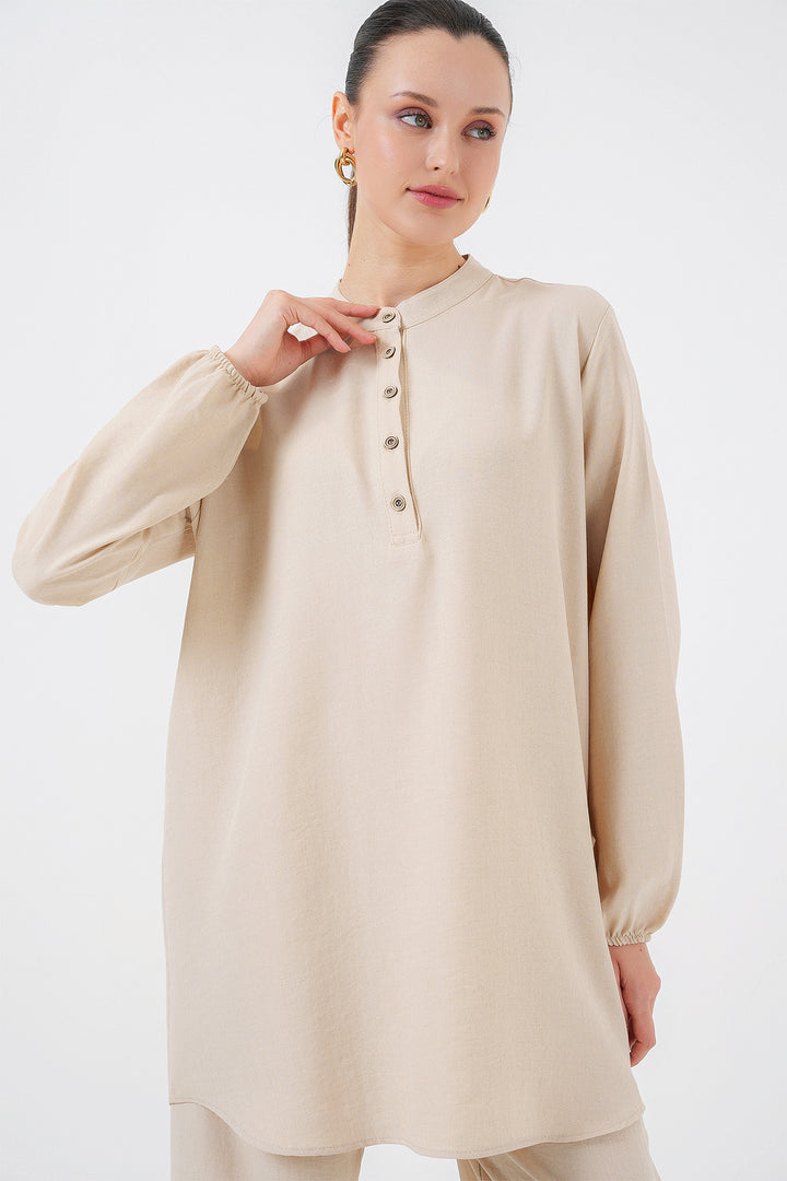 BGD Women Linen Tunic Pants Set - Beige - Vallejo