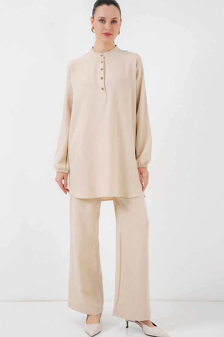 BGD Women Linen Tunic Pants Set - Beige - Vallejo