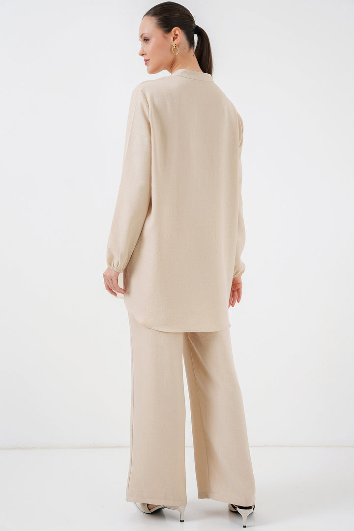 BGD Women Linen Tunic Pants Set - Beige - Vallejo