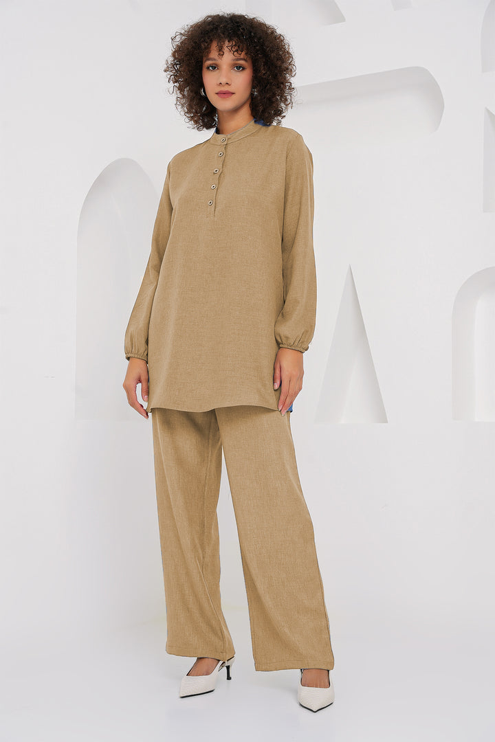 BGD Women Linen Tunic Pants Set - Biscuit - York