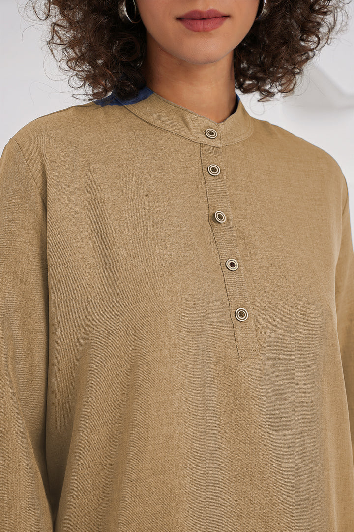 BGD Women Linen Tunic Pants Set - Biscuit - York