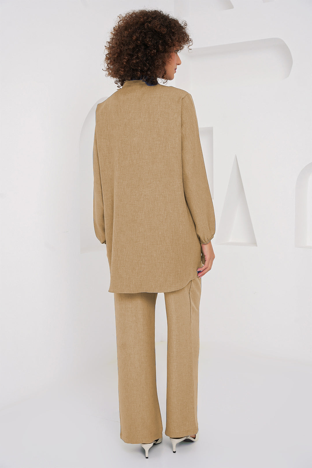 BGD Women Linen Tunic Pants Set - Biscuit - York