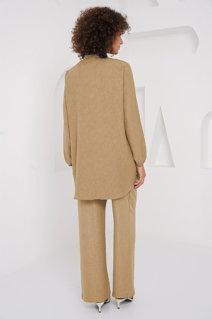 BGD Women Linen Tunic Pants Set - Biscuit - York