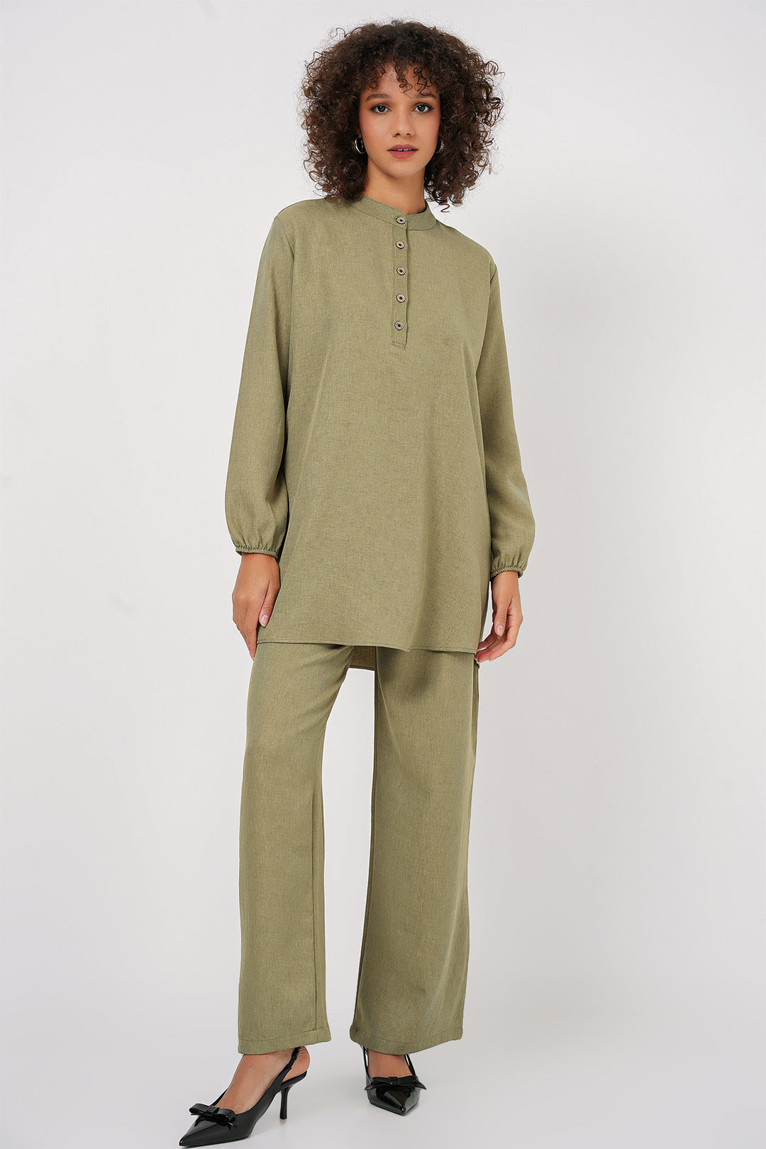 BGD Women Linen Tunic Pants Set - Çağla - Sfântu-Gheorghe
