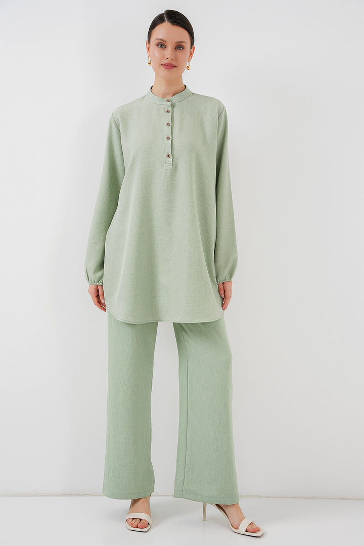 BGD Women Linen Tunic Pants Set - Olive Green - Eugene