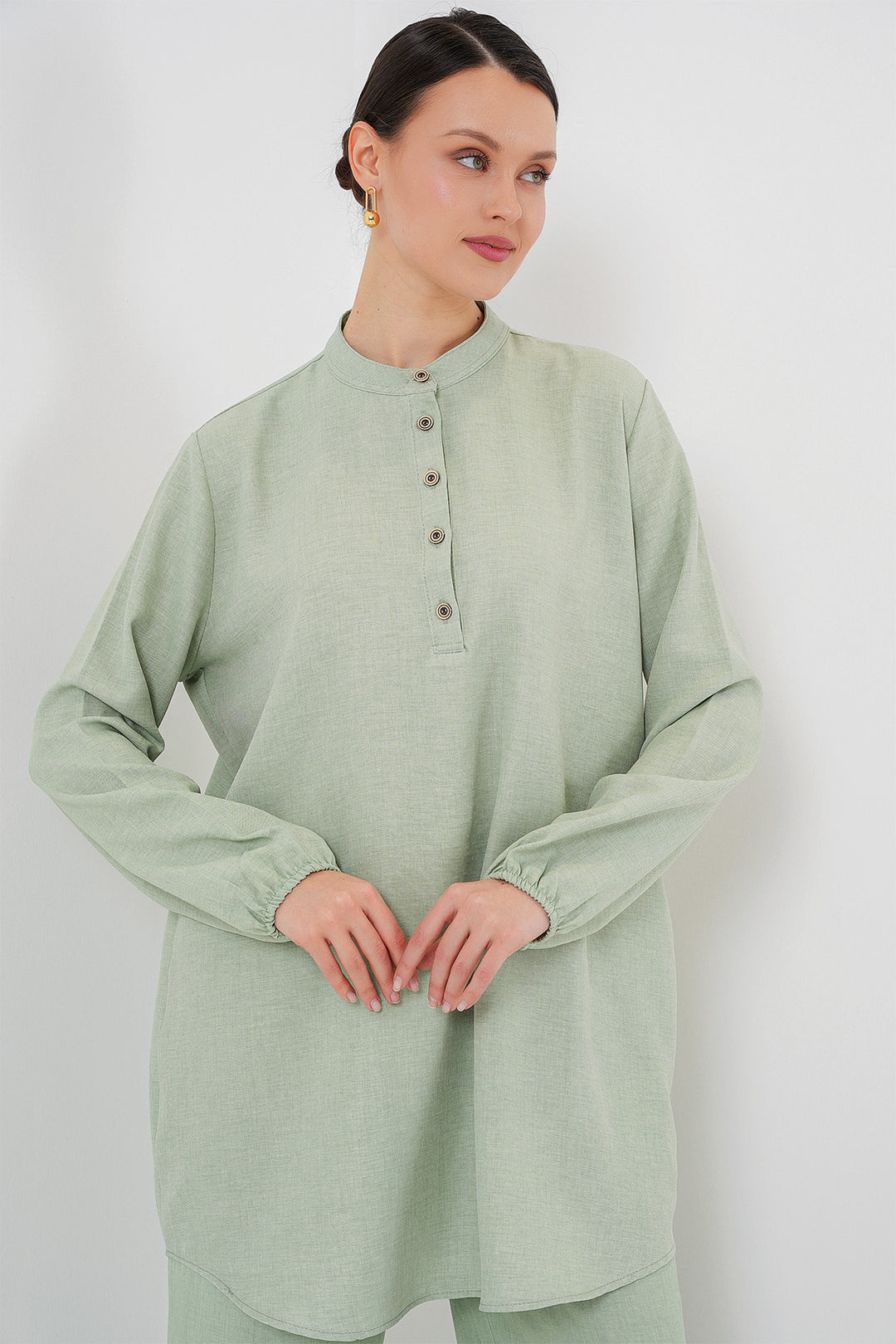 BGD Women Linen Tunic Pants Set - Olive Green - Eugene
