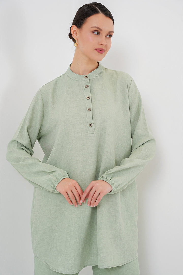 BGD Women Linen Tunic Pants Set - Olive Green - Eugene