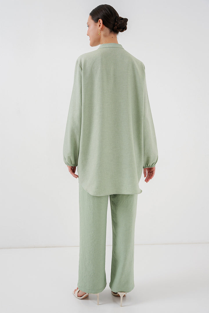 BGD Women Linen Tunic Pants Set - Olive Green - Eugene