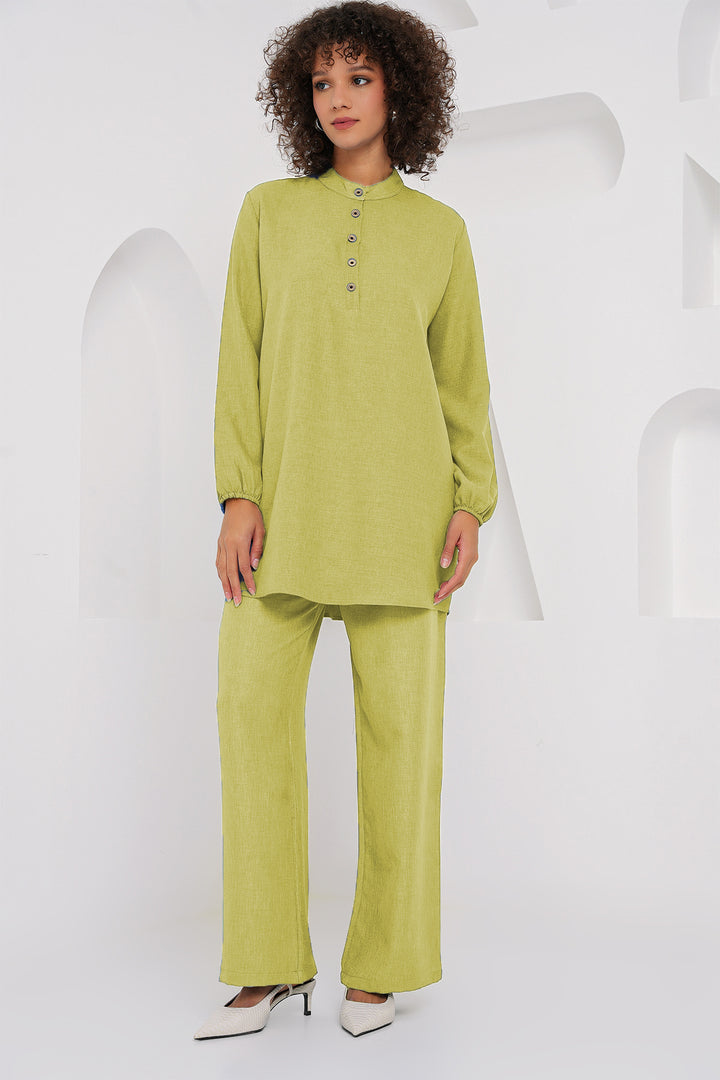 BGD Women Linen Tunic Pants Set - Dark Green - Waregem