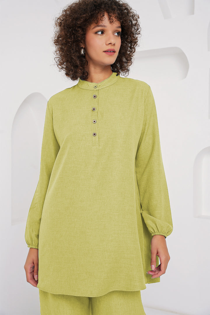 BGD Women Linen Tunic Pants Set - Dark Green - Waregem