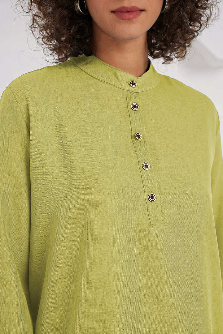 BGD Women Linen Tunic Pants Set - Dark Green - Waregem