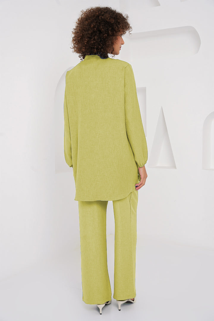 BGD Women Linen Tunic Pants Set - Dark Green - Waregem