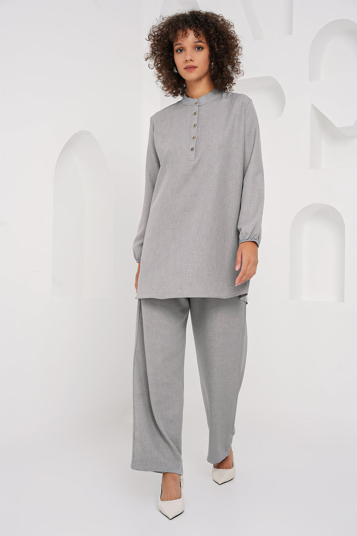 BGD Women Linen Tunic Pants Set - Gray - Don Benito