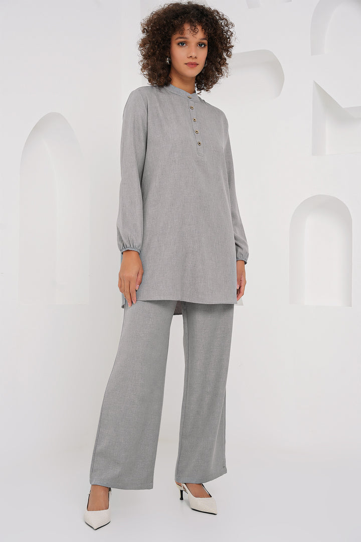 BGD Women Linen Tunic Pants Set - Gray - Don Benito