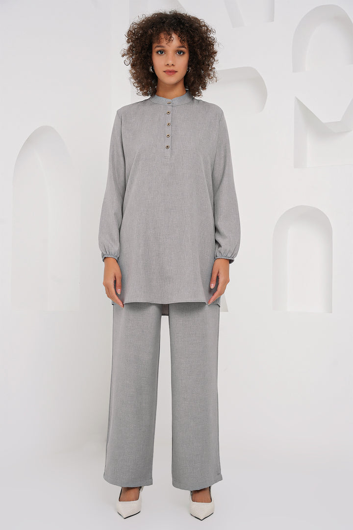 BGD Women Linen Tunic Pants Set - Gray - Don Benito