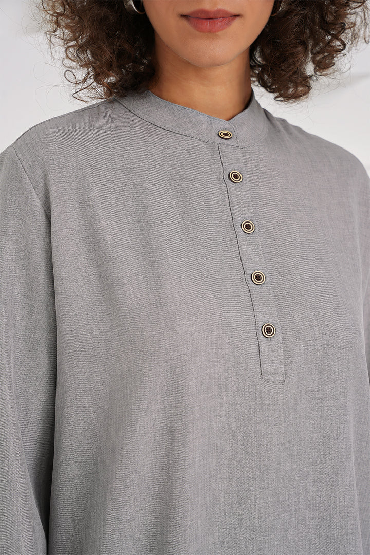 BGD Women Linen Tunic Pants Set - Gray - Don Benito