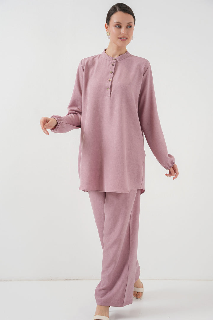 BGD Women Linen Tunic Pants Set - Rose Pink - Elmhurst