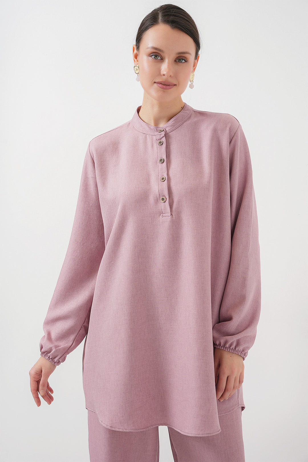 BGD Women Linen Tunic Pants Set - Rose Pink - Elmhurst