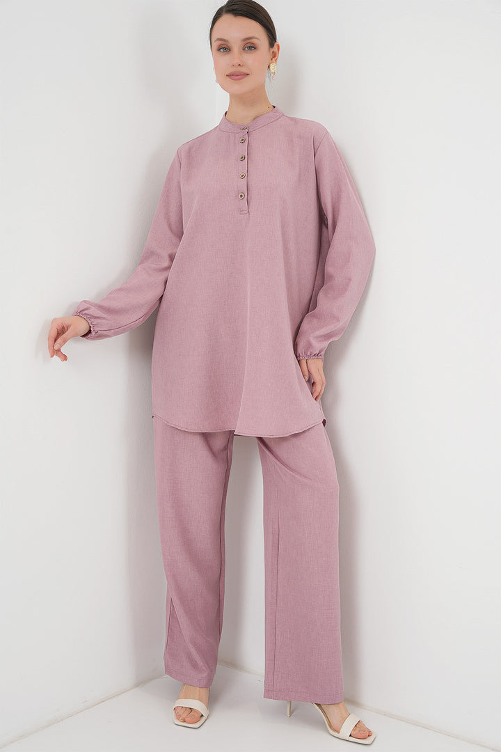 BGD Women Linen Tunic Pants Set - Rose Pink - Elmhurst