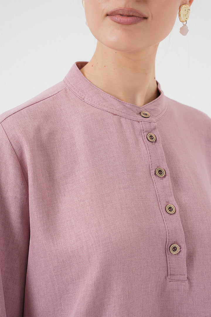 BGD Women Linen Tunic Pants Set - Rose Pink - Elmhurst