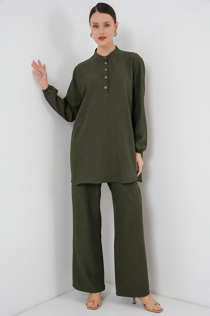 BGD Women Linen Tunic Pants Set - Khaki - Leeuwarden