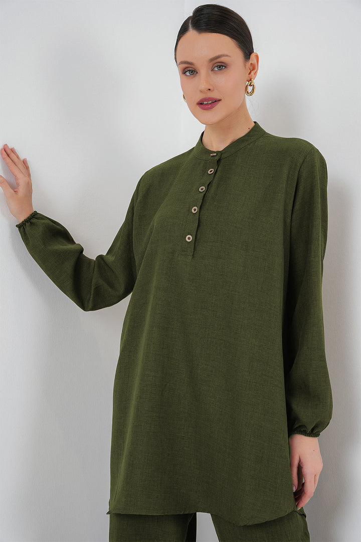 BGD Women Linen Tunic Pants Set - Khaki - Leeuwarden