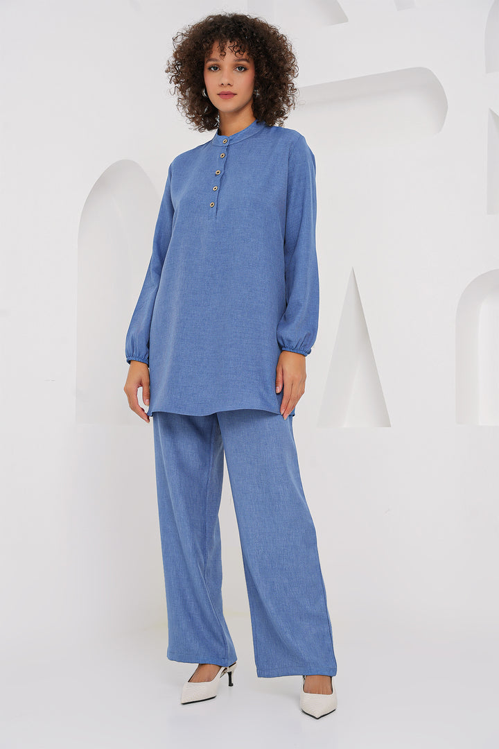 BGD Women Linen Tunic Pants Set - Indigo - Frisco
