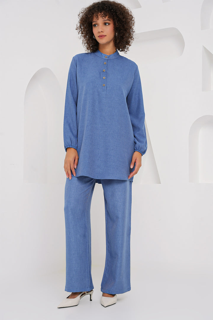 BGD Women Linen Tunic Pants Set - Indigo - Frisco