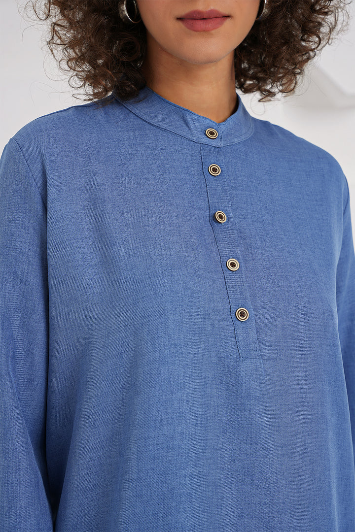 BGD Women Linen Tunic Pants Set - Indigo - Frisco