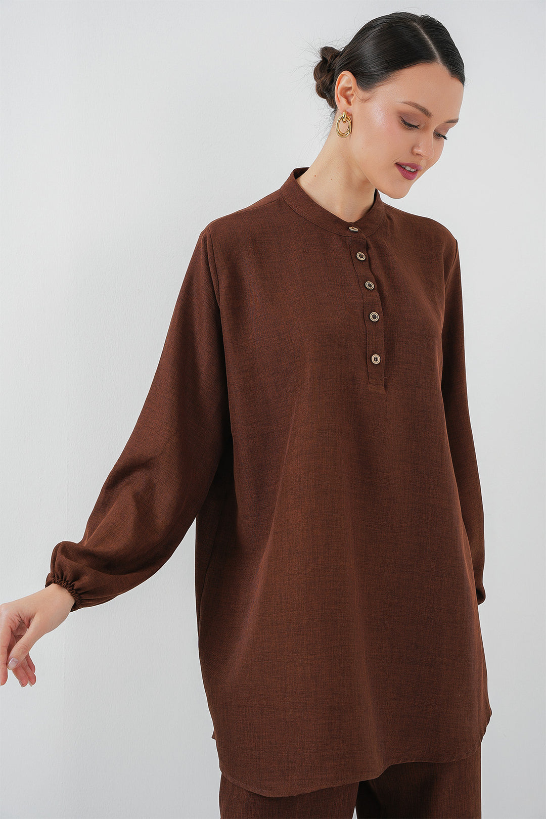 BGD Women Linen Tunic Pants Set - Brown - Ashford