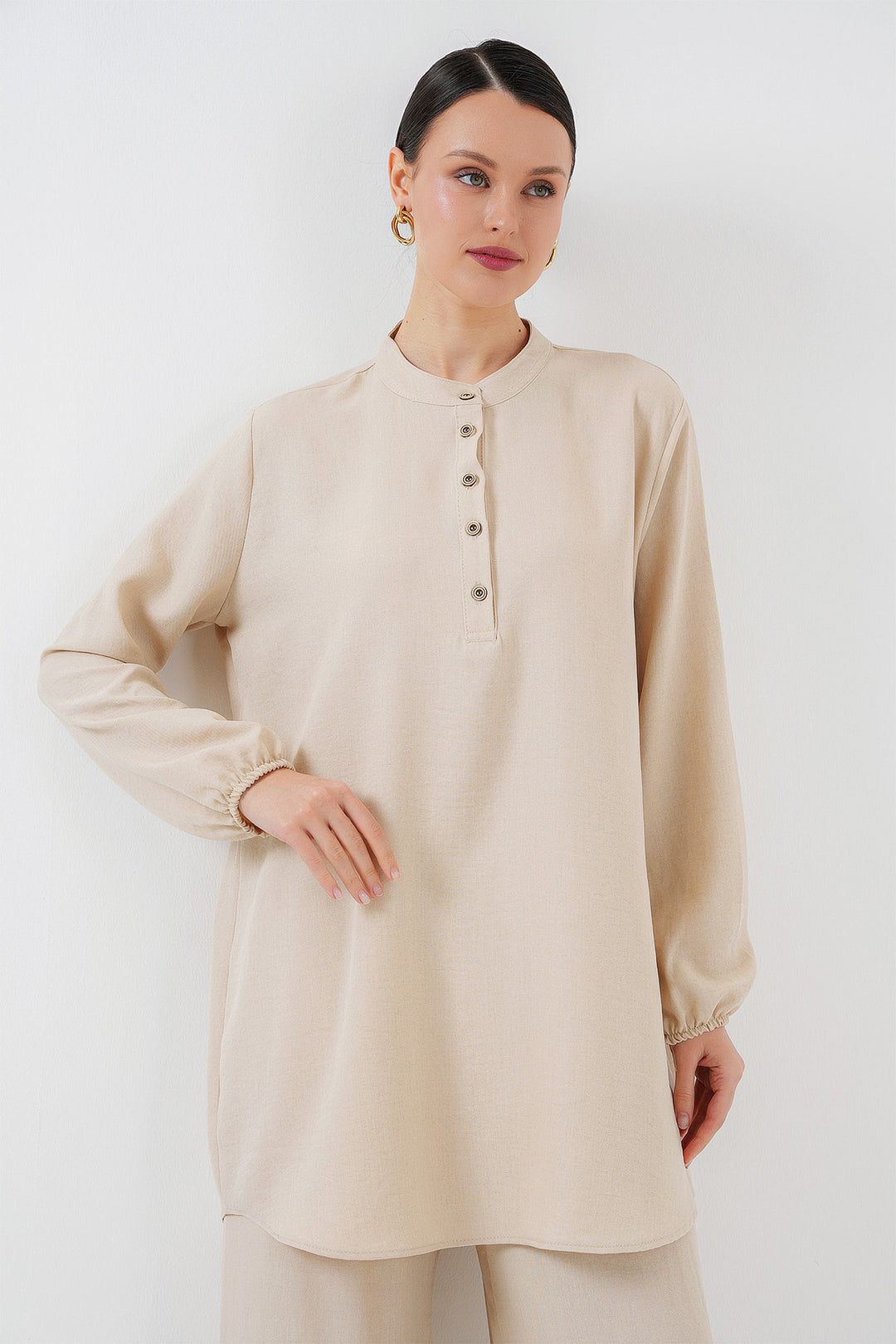 BGD Women Linen Tunic Pants Set - Cream - Marino