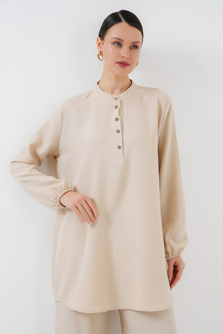 BGD Women Linen Tunic Pants Set - Cream - Marino