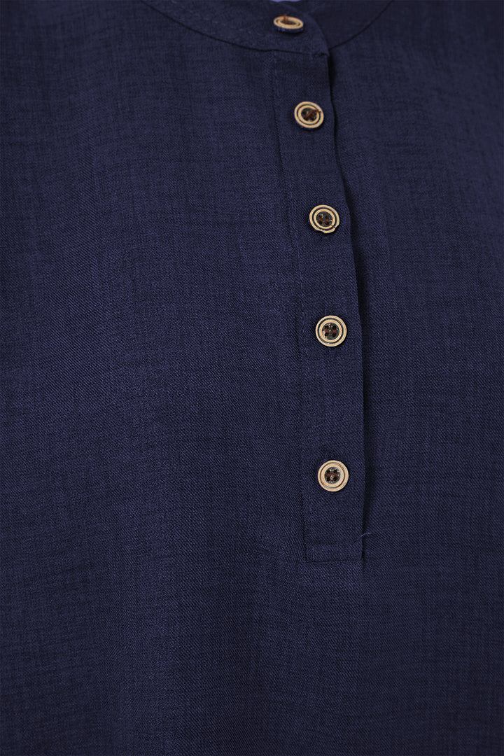 BGD Women Linen Tunic Pants Set - Navy Blue - Gladbeck