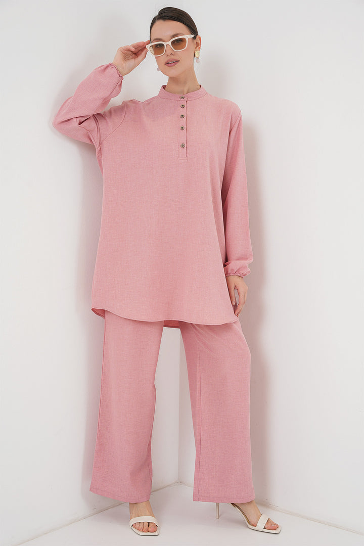 BGD Women Linen Tunic Pants Set - Pink - Frederick