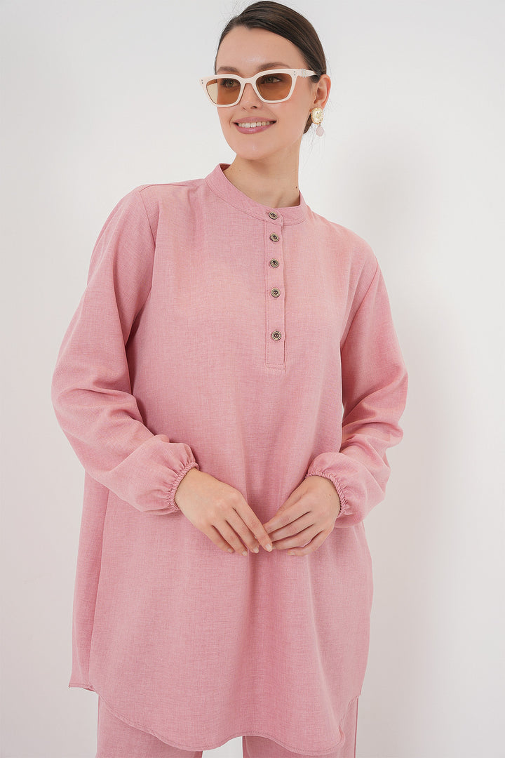 BGD Women Linen Tunic Pants Set - Pink - Frederick