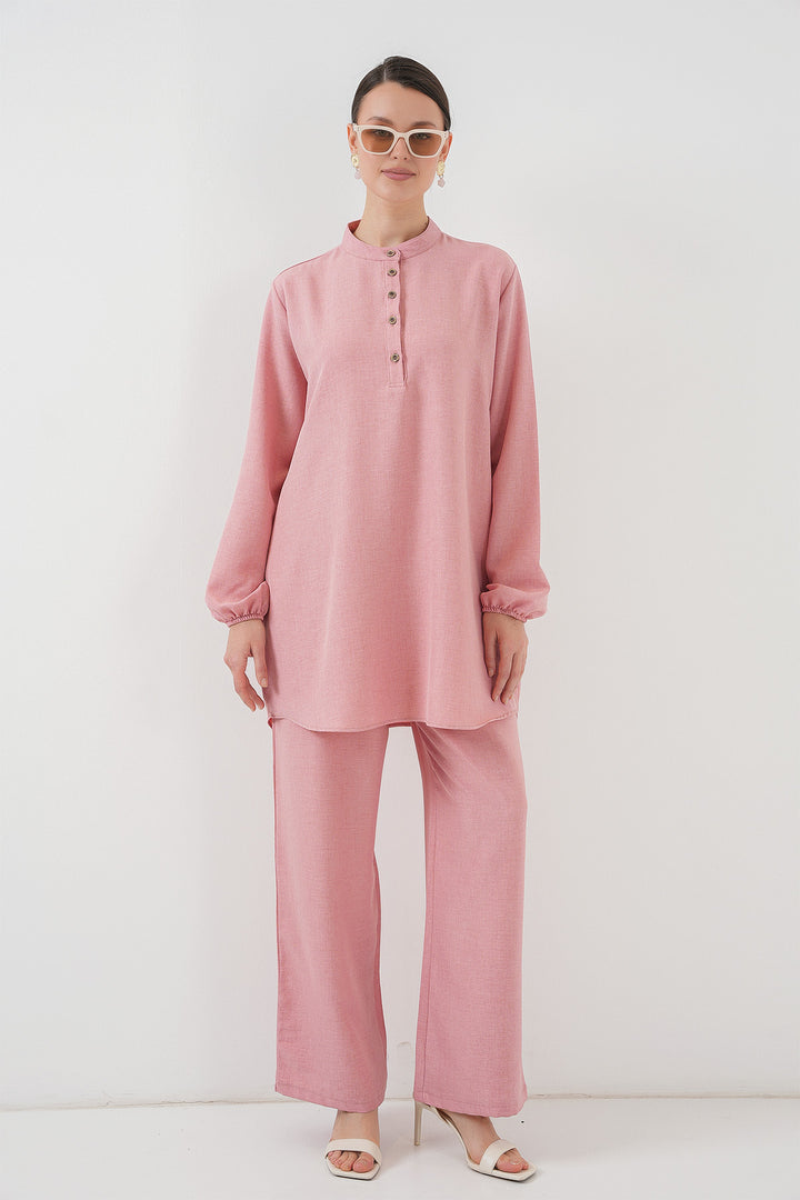 BGD Women Linen Tunic Pants Set - Pink - Frederick