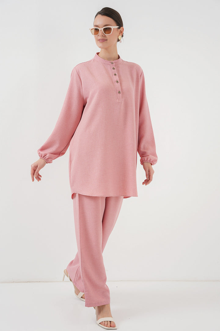 BGD Women Linen Tunic Pants Set - Pink - Frederick