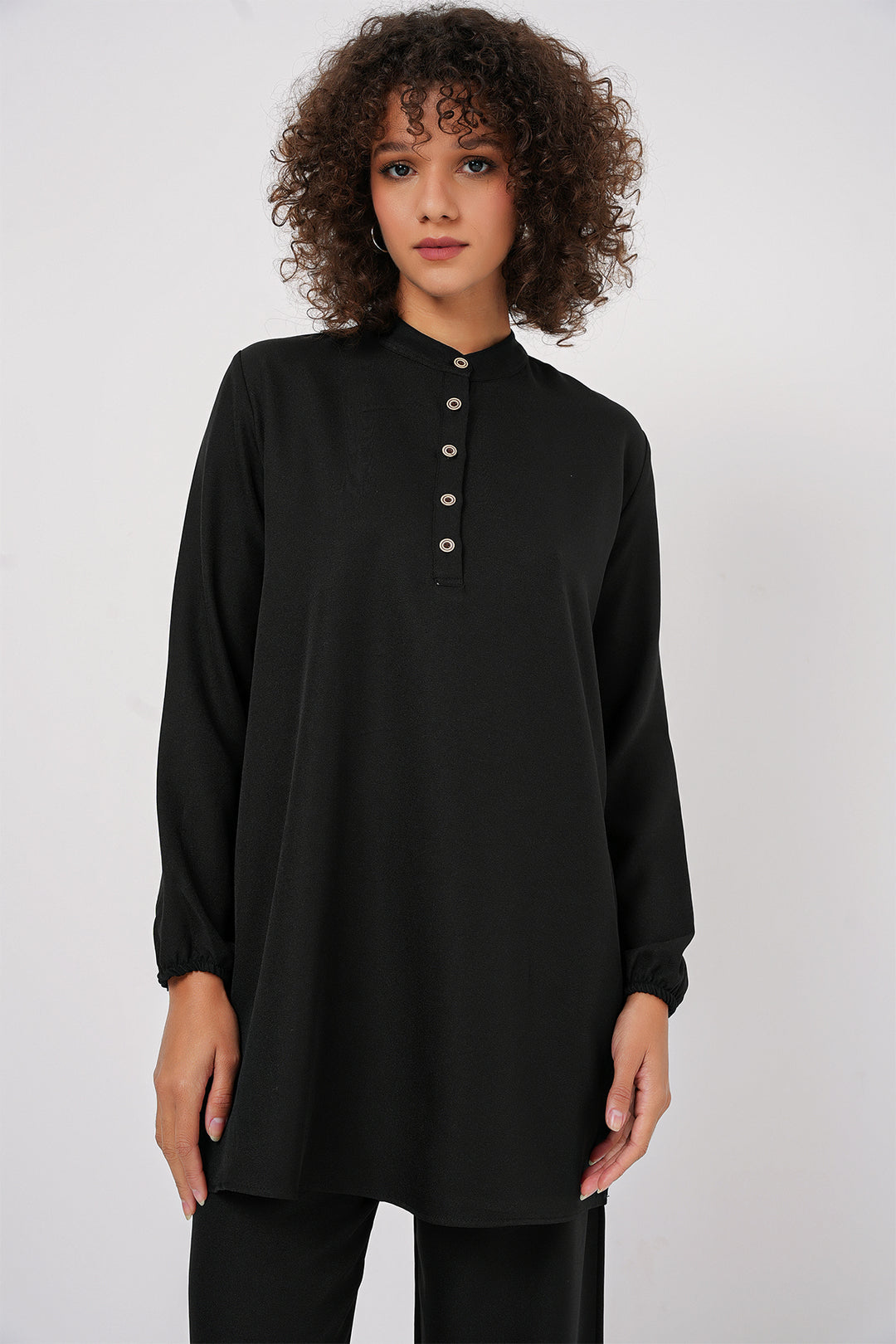 BGD Women Linen Tunic Pants Set - Black - Maia