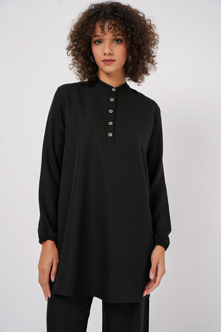BGD Women Linen Tunic Pants Set - Black - Maia