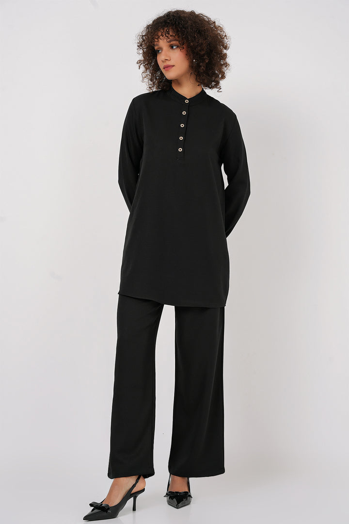 BGD Women Linen Tunic Pants Set - Black - Maia