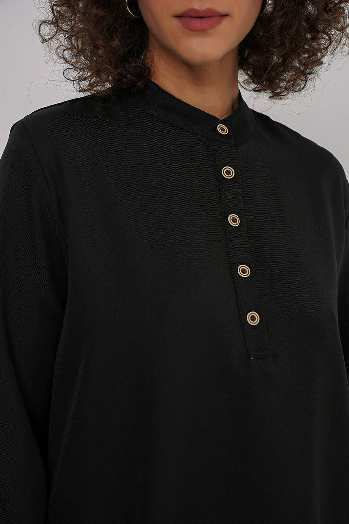 BGD Women Linen Tunic Pants Set - Black - Maia